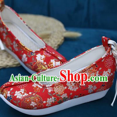 Chinese Classical Red Brocade Shoes Hanfu Shoes Traditional Wedding Shoes