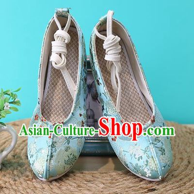 Chinese Hanfu Shoes Traditional Ming Dynasty Princess Shoes Classical Blue Brocade Shoes
