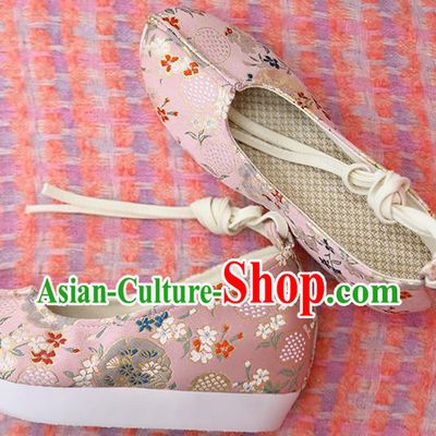 Chinese Hanfu Pink Brocade Shoes Classical Shoes Traditional Ming Dynasty Princess Shoes