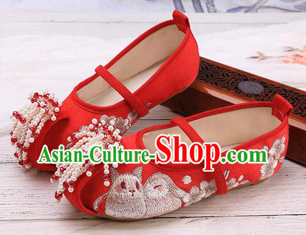 China Traditional Embroidered Red Shoes Classical Hanfu Shoes for Kids China Traditional Embroidered Red Shoes Classical Hanfu Shoes for Kids
