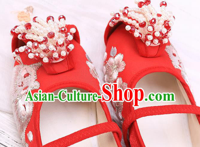 China Traditional Embroidered Red Shoes Classical Hanfu Shoes for Kids China Traditional Embroidered Red Shoes Classical Hanfu Shoes for Kids