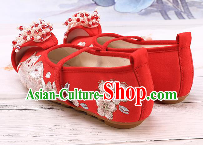 China Traditional Embroidered Red Shoes Classical Hanfu Shoes for Kids China Traditional Embroidered Red Shoes Classical Hanfu Shoes for Kids