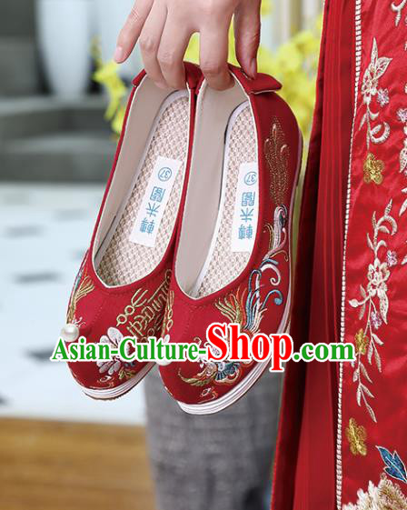 Chinese Traditional Wedding Shoes Hanfu Shoes Classical Embroidered Phoenix Red Shoes Chinese Traditional Wedding Shoes Hanfu Shoes Classical Embroidered Phoenix Red Shoes