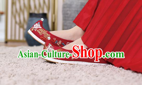 Chinese Traditional Wedding Shoes Hanfu Shoes Classical Embroidered Phoenix Red Shoes Chinese Traditional Wedding Shoes Hanfu Shoes Classical Embroidered Phoenix Red Shoes