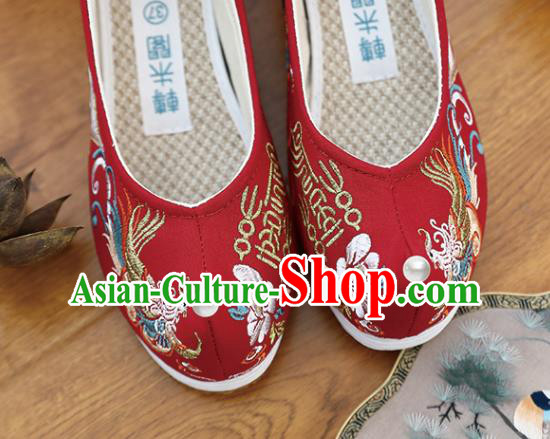 Chinese Traditional Wedding Shoes Hanfu Shoes Classical Embroidered Phoenix Red Shoes Chinese Traditional Wedding Shoes Hanfu Shoes Classical Embroidered Phoenix Red Shoes