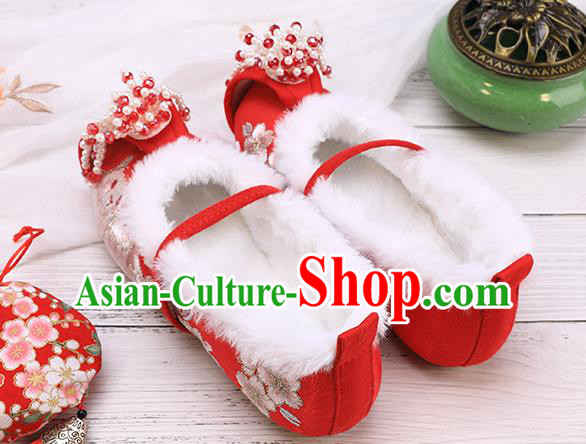 China Traditional Embroidered Shoes Classical Hanfu Red Shoes National Winter Shoes for Kids China Traditional Embroidered Shoes Classical Hanfu Red Shoes National Winter Shoes for Kids