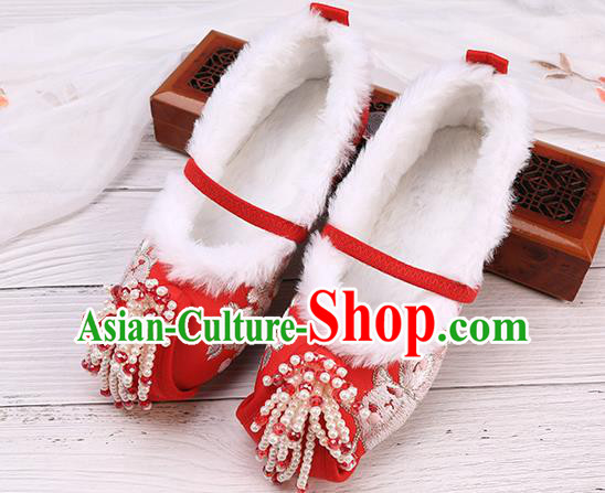 China Traditional Embroidered Shoes Classical Hanfu Red Shoes National Winter Shoes for Kids China Traditional Embroidered Shoes Classical Hanfu Red Shoes National Winter Shoes for Kids
