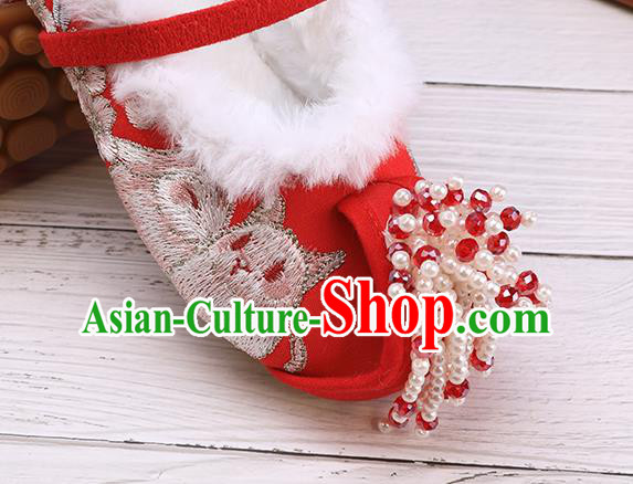 China Traditional Embroidered Shoes Classical Hanfu Red Shoes National Winter Shoes for Kids China Traditional Embroidered Shoes Classical Hanfu Red Shoes National Winter Shoes for Kids