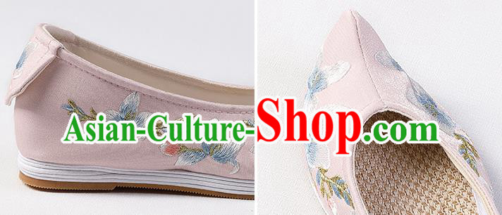 Chinese Handmade Embroidered Mangnolia Pink Shoes Traditional Ming Dynasty Princess Shoes Chinese Handmade Embroidered Mangnolia Pink Shoes Traditional Ming Dynasty Princess Shoes