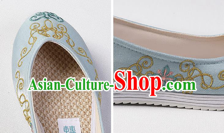 Chinese Traditional Women Shoes Handmade Hanfu Wedding Shoes Classical Embroidered Blue Satin Shoes Chinese Traditional Women Shoes Handmade Hanfu Wedding Shoes Classical Embroidered Blue Satin Shoes