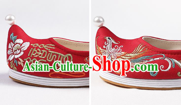 Chinese Handmade Embroidered Phoenix Red Cloth Shoes Traditional Women Shoes Classical Wedding Shoes Chinese Handmade Embroidered Phoenix Red Cloth Shoes Traditional Women Shoes Classical Wedding Shoes