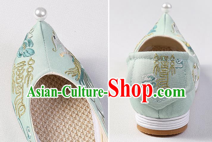 Chinese Traditional Women Shoes Handmade Embroidered Phoenix Green Cloth Shoes Classical Bow Shoes Chinese Traditional Women Shoes Handmade Embroidered Phoenix Green Cloth Shoes Classical Bow Shoes