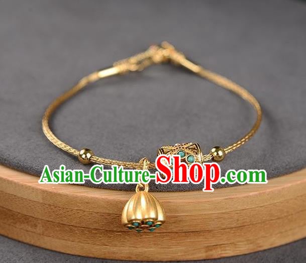 Chinese Classical Kallaite Lotus Seedpod Bracelet Handmade Golden Bangle Jewelry Accessories Chinese Classical Kallaite Lotus Seedpod Bracelet Handmade Golden Bangle Jewelry Accessories