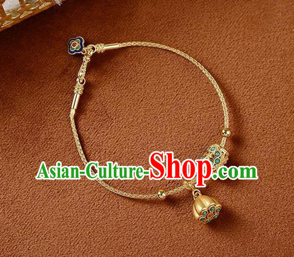 Chinese Classical Kallaite Lotus Seedpod Bracelet Handmade Golden Bangle Jewelry Accessories Chinese Classical Kallaite Lotus Seedpod Bracelet Handmade Golden Bangle Jewelry Accessories