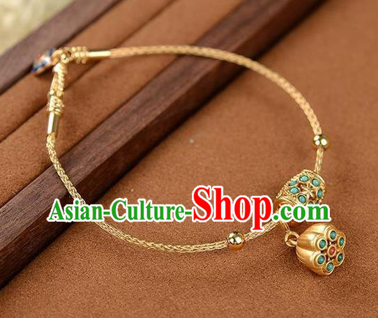 Chinese Classical Kallaite Lotus Seedpod Bracelet Handmade Golden Bangle Jewelry Accessories Chinese Classical Kallaite Lotus Seedpod Bracelet Handmade Golden Bangle Jewelry Accessories