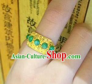 China Traditional Court Chrysoprase Beads Ring Ancient Qing Dynasty Golden Circlet China Traditional Court Chrysoprase Beads Ring Ancient Qing Dynasty Golden Circlet