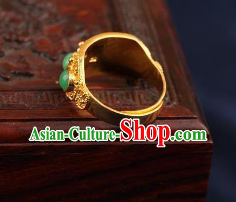 China Traditional Court Chrysoprase Beads Ring Ancient Qing Dynasty Golden Circlet China Traditional Court Chrysoprase Beads Ring Ancient Qing Dynasty Golden Circlet