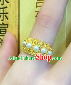 China Ancient Qing Dynasty Golden Circlet Traditional Court Pearls Ring China Ancient Qing Dynasty Golden Circlet Traditional Court Pearls Ring
