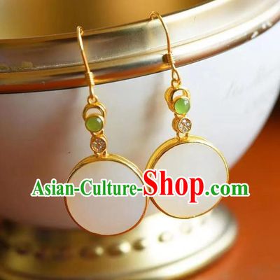 China Traditional Cheongsam Ear Accessories National Jade Earrings