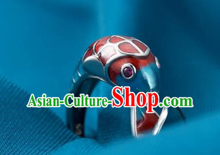 China Ancient Princess Cloisonne Fish Circlet Traditional Court Silver Ring China Ancient Princess Cloisonne Fish Circlet Traditional Court Silver Ring