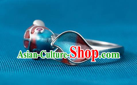 China Ancient Princess Cloisonne Fish Circlet Traditional Court Silver Ring China Ancient Princess Cloisonne Fish Circlet Traditional Court Silver Ring