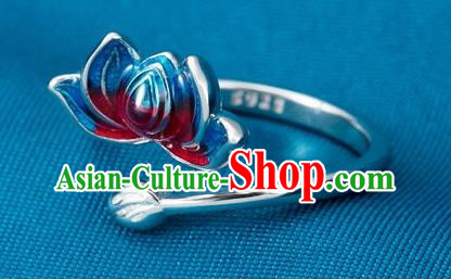 China Traditional Court Silver Ring Ancient Princess Cloisonne Lotus Circlet China Traditional Court Silver Ring Ancient Princess Cloisonne Lotus Circlet