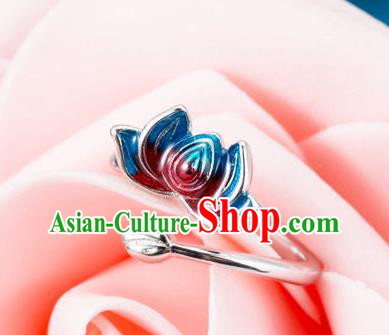 China Traditional Court Silver Ring Ancient Princess Cloisonne Lotus Circlet China Traditional Court Silver Ring Ancient Princess Cloisonne Lotus Circlet