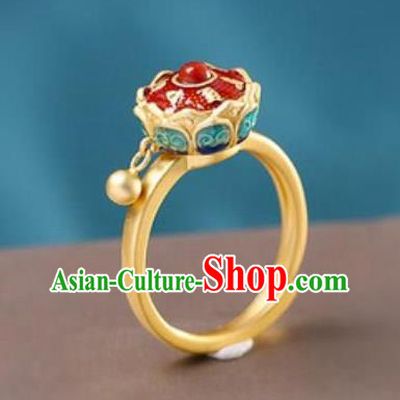China Traditional Court Golden Ring Ancient Princess Enamel Lotus Circlet