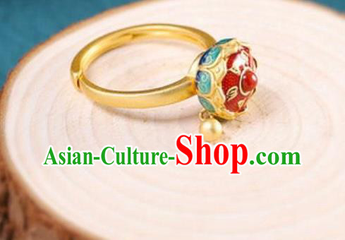 China Traditional Court Golden Ring Ancient Princess Enamel Lotus Circlet China Traditional Court Golden Ring Ancient Princess Enamel Lotus Circlet