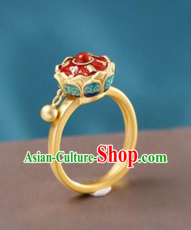 China Traditional Court Golden Ring Ancient Princess Enamel Lotus Circlet China Traditional Court Golden Ring Ancient Princess Enamel Lotus Circlet