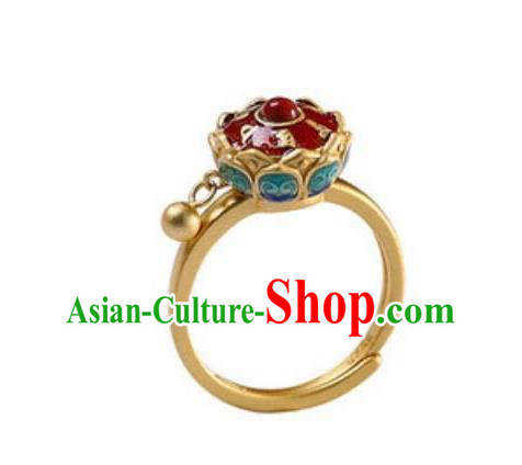 China Traditional Court Golden Ring Ancient Princess Enamel Lotus Circlet China Traditional Court Golden Ring Ancient Princess Enamel Lotus Circlet