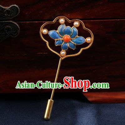 China Traditional Court Blueing Lotus Brooch Ancient Princess Pearls Jewelry Accessories