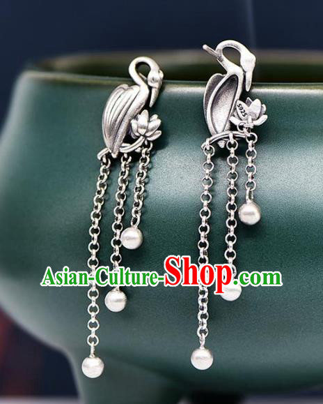 China National Tassel Earrings Traditional Cheongsam Silver Crane Ear Accessories China National Tassel Earrings Traditional Cheongsam Silver Crane Ear Accessories
