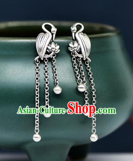 China National Tassel Earrings Traditional Cheongsam Silver Crane Ear Accessories China National Tassel Earrings Traditional Cheongsam Silver Crane Ear Accessories