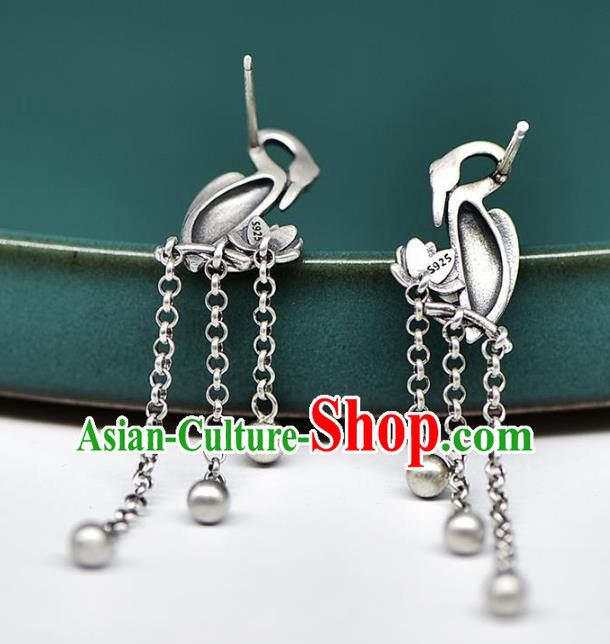 China National Tassel Earrings Traditional Cheongsam Silver Crane Ear Accessories China National Tassel Earrings Traditional Cheongsam Silver Crane Ear Accessories