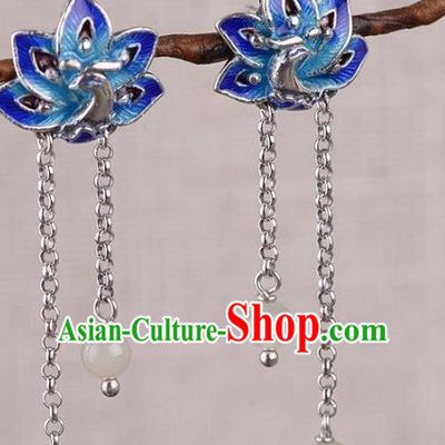 China National Blueing Peacock Earrings Traditional Cheongsam Ear Accessories