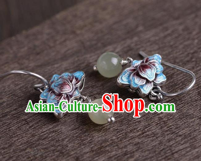 China National Blueing Lotus Earrings Traditional Cheongsam Chalcedony Tassel Ear Accessories China National Blueing Lotus Earrings Traditional Cheongsam Chalcedony Tassel Ear Accessories