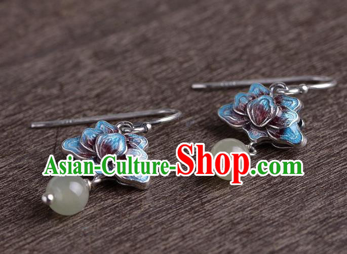 China National Blueing Lotus Earrings Traditional Cheongsam Chalcedony Tassel Ear Accessories China National Blueing Lotus Earrings Traditional Cheongsam Chalcedony Tassel Ear Accessories