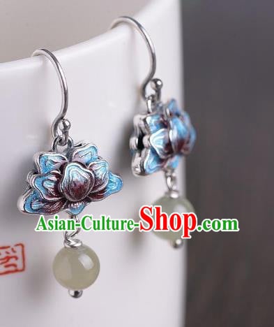China National Blueing Lotus Earrings Traditional Cheongsam Chalcedony Tassel Ear Accessories China National Blueing Lotus Earrings Traditional Cheongsam Chalcedony Tassel Ear Accessories