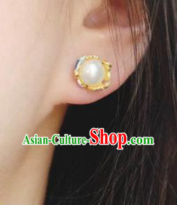 China National Pearl Earrings Traditional Cheongsam Blueing Lotus Ear Accessories China National Pearl Earrings Traditional Cheongsam Blueing Lotus Ear Accessories