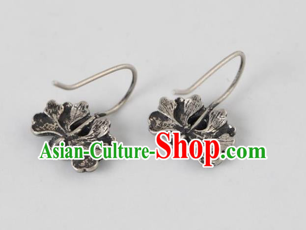 China National Silver Earrings Traditional Cheongsam Blueing Peony Ear Accessories China National Silver Earrings Traditional Cheongsam Blueing Peony Ear Accessories