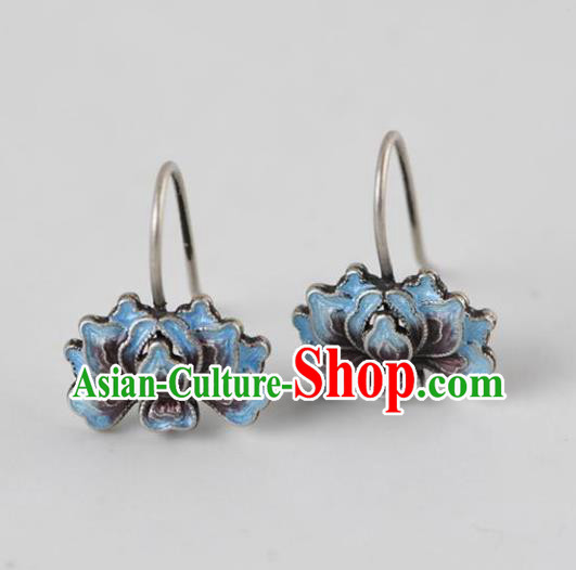 China National Silver Earrings Traditional Cheongsam Blueing Peony Ear Accessories China National Silver Earrings Traditional Cheongsam Blueing Peony Ear Accessories