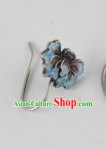 China National Silver Earrings Traditional Cheongsam Blueing Peony Ear Accessories China National Silver Earrings Traditional Cheongsam Blueing Peony Ear Accessories