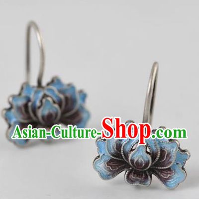 China National Silver Earrings Traditional Cheongsam Blueing Peony Ear Accessories