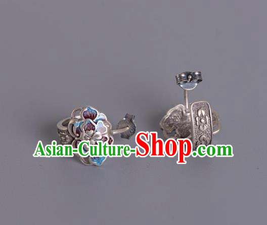 China National Silver Peony Earrings Traditional Cheongsam Blueing Ear Accessories China National Silver Peony Earrings Traditional Cheongsam Blueing Ear Accessories