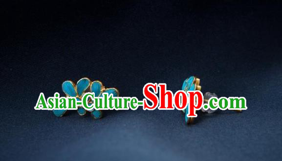 China Traditional Qing Dynasty Empress Ear Accessories National Blue Earrings China Traditional Qing Dynasty Empress Ear Accessories National Blue Earrings