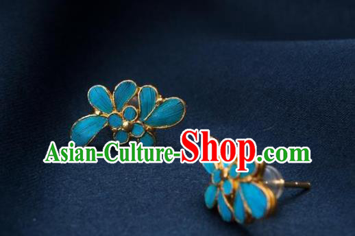 China Traditional Qing Dynasty Empress Ear Accessories National Blue Earrings China Traditional Qing Dynasty Empress Ear Accessories National Blue Earrings