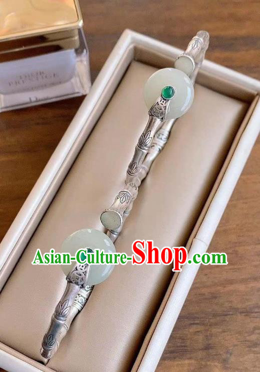 Chinese Classical Silver Bamboo Bracelet Handmade Jade Ring Bangle Jewelry Accessories Chinese Classical Silver Bamboo Bracelet Handmade Jade Ring Bangle Jewelry Accessories