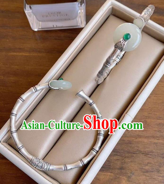 Chinese Classical Silver Bamboo Bracelet Handmade Jade Ring Bangle Jewelry Accessories Chinese Classical Silver Bamboo Bracelet Handmade Jade Ring Bangle Jewelry Accessories