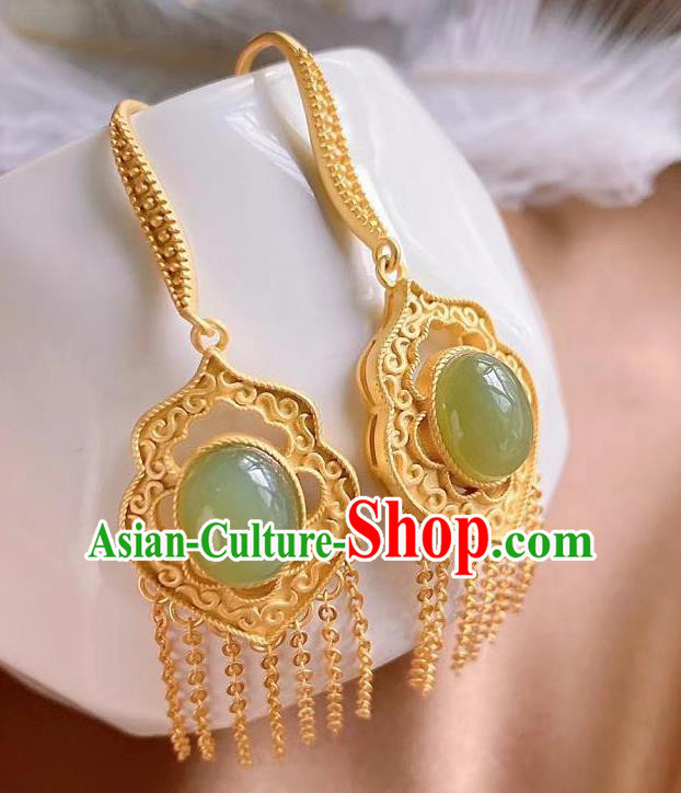 China Traditional Cheongsam Jade Ear Accessories National Golden Tassel Earrings China Traditional Cheongsam Jade Ear Accessories National Golden Tassel Earrings